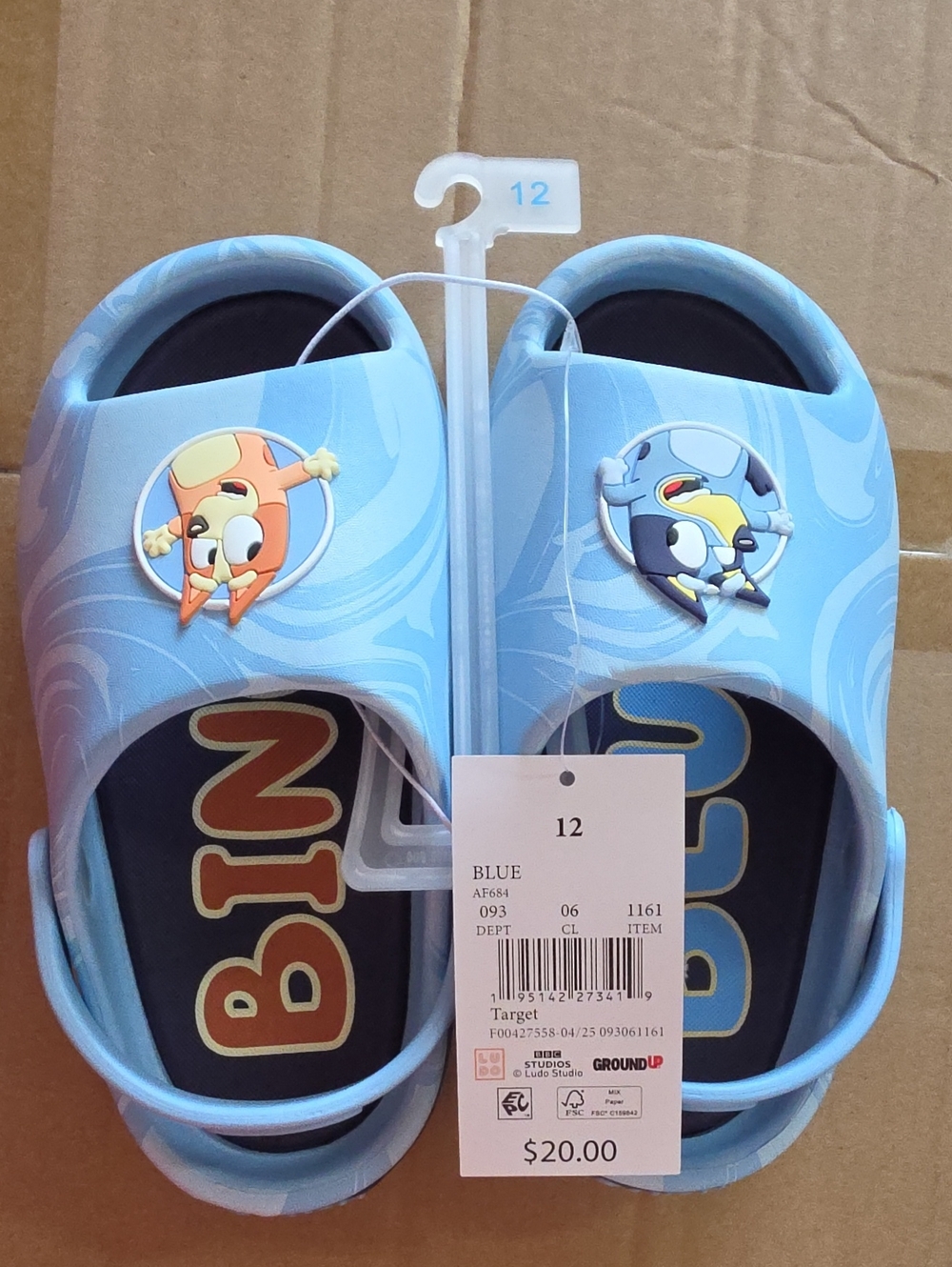 Bluey Kids Light Blue Slip-On Sandals with Cartoon Charms